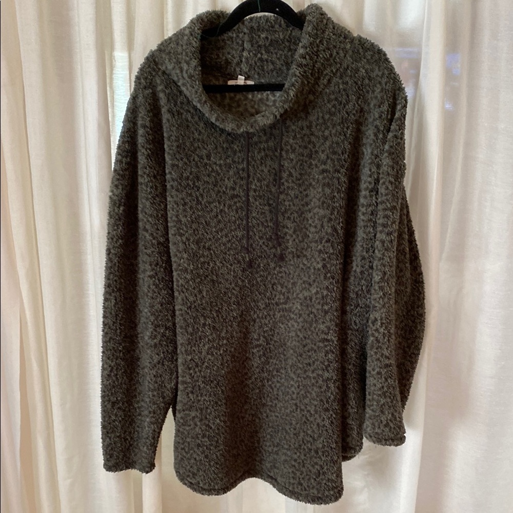 Gray Oversized Turtleneck Sweater with Plush Knit
